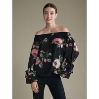 Chiffon Elegant Floral Elastic Long Sleeve Blouse - thumbnail