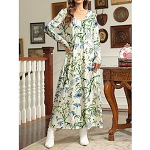 Women's Casual Dress T Shirt Dress Tee Dress Floral Print V Neck Long Dress Maxi Dress Streetwear Maxi Street Date Long Sleeve Regular Fit Blue Purple Green Spring S M L XL 2XL Lightinthebox
