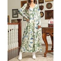 Women's Casual Dress T Shirt Dress Tee Dress Floral Print V Neck Long Dress Maxi Dress Streetwear Maxi Street Date Long Sleeve Regular Fit Blue Purple Green Spring S M L XL 2XL Lightinthebox - thumbnail
