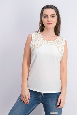 Womens Studs Sleeveless Top  White/Gold