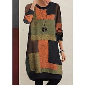 Women's Sweatshirt Dress Shift Dress Short Mini Dress Orange 34 Length Sleeve Color Block Patchwork Winter Fall Crew Neck Stylish Casual Modern 2022 S M L XL 2XL 3XL Lightinthebox