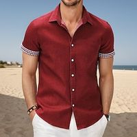 Men's Shirt Button Up Shirt Casual Shirt Summer Shirt Beach Shirt Black White Light Green Pink Red Short Sleeve Plaid Lapel Hawaiian Holiday Patchwork Clothing Apparel Fashion Casual Comfortable Lightinthebox