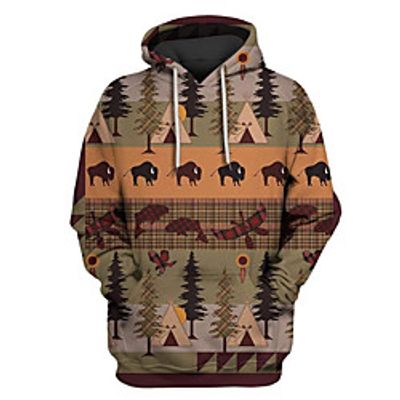 Men's Pullover Hoodie Sweatshirt Graphic Prints Tree Animal Print Casual Daily Sports 3D Print Sportswear Casual Hoodies Sweatshirts  Green Lightinthebox