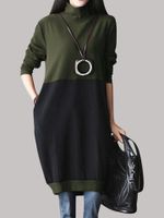 O-NEWE Turtleneck Two Colors Stitching Dress