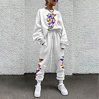 Women's Streetwear Cinched Print Going out Casual / Daily Two Piece Set Sweatshirt Tracksuit Pant Loungewear Jogger Pants Drawstring Print Tops miniinthebox - thumbnail
