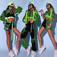Women's Kpop Dancer DJ Dancing Street Dance Outfit Cornrows Hip-Hop Jazz Urban Polyester GreenYellow Black Green Green Skirts Vest Top / Pants / Shorts / Hat miniinthebox - thumbnail