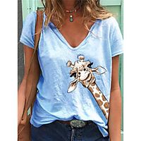 Women's T shirt Animal V Neck Tops Blue Yellow Green miniinthebox - thumbnail