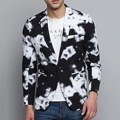 Tie Dye Business Abstract Men's Coat Blazer Work Wear to work Going out Fall  Winter Turndown Long Sleeve Black S M L Polyester Weaving Jacket Lightinthebox