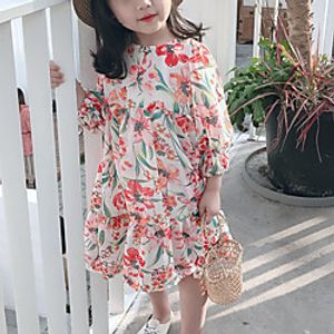 Toddler Little Girls' Dress Flower Holiday Festival White Orange Midi Long Sleeve Cute Dresses Summer Regular Fit miniinthebox