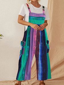 Fashion polka dot stripe color matching casual overalls