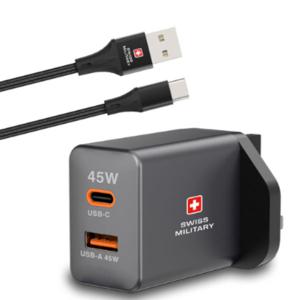 Swiss Military 45W Gan Super Charger | USB A to USB A Cable