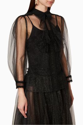 Ruffle Glittered Tulle Blouse Ruffle Glittered Tulle Blouse