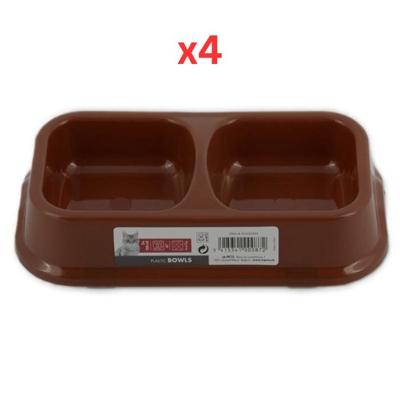 M-Pets Plastic Double Bowl Brown 2X150ml (Pack of 4)