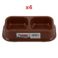 M-Pets Plastic Double Bowl Brown 2X150ml (Pack of 4)