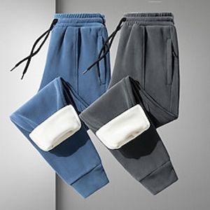 Men's Sherpa Sweatpants Joggers Pocket Drawstring Elastic Waist Plain Comfort Breathable Outdoor Daily Going out Fashion Casual Black Blue miniinthebox