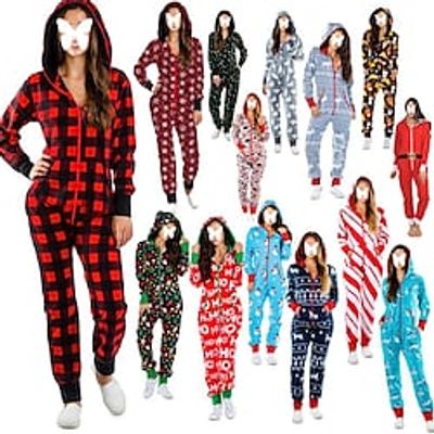Christmas Fleece Pajamas Onesies Wearable Blanket Women Jumpsuit Warm Romper Sleepwear One Piece Hooded Playsuit Loungewear miniinthebox