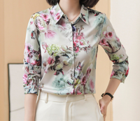 Women's autumn new style Chinese mother western style floral long-sleeved shirt shirt fashionable temperament top size daily
