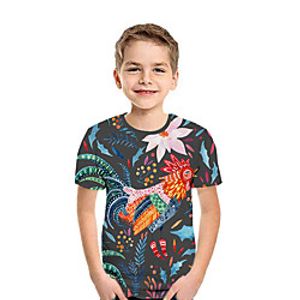 Kids Boys' T shirt Tee Short Sleeve 3D Print Floral Animal Dark Gray Children Tops Summer Active Daily Wear Regular Fit 3-12 Years Lightinthebox