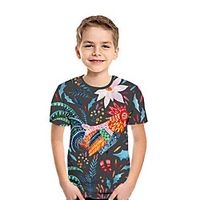 Kids Boys' T shirt Tee Short Sleeve 3D Print Floral Animal Dark Gray Children Tops Summer Active Daily Wear Regular Fit 3-12 Years Lightinthebox - thumbnail