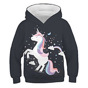Kids Boys' Hoodie  Sweatshirt Long Sleeve Unicorn Graphic Color Block 3D Print Dark Gray Children Tops Active Christmas miniinthebox