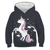 Kids Boys' Hoodie  Sweatshirt Long Sleeve Unicorn Graphic Color Block 3D Print Dark Gray Children Tops Active Christmas miniinthebox - thumbnail
