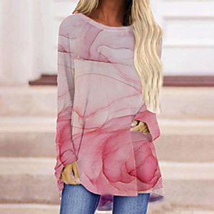 Women's Abstract Painting T shirt Graphic Long Sleeve Print Round Neck Basic Tops Blushing Pink miniinthebox