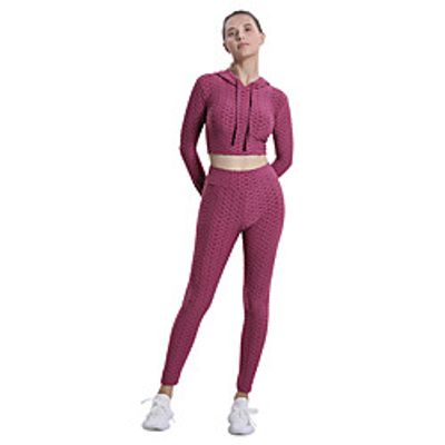 Women's 2pcs Activewear Set Yoga Suit 2 Piece Cropped Solid Color Cropped Leggings Crop Top Clothing Suit Green White Spandex Yoga Fitness Gym Workout Tummy Control Butt Lift Breathable Long Sleeve Lightinthebox