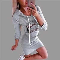 Women's Bodycon Short Mini Dress Gray Long Sleeve Letter Print Fall Spring Hooded Fashion 2022 S M L XL XXL 3XL Lightinthebox - thumbnail