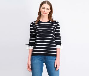 Womens Striped Bow-Trim Sweater  Black/White