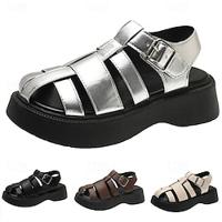 Women's Sandals Gladiator Sandals Roman Sandals Fisherman Sandals Outdoor Daily Chunky Heel Closed Toe Casual Comfort PU Silver Black Brown Lightinthebox