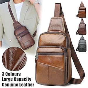 Men's Crossbody Bag Shoulder Bag Chest Bag Leather Outdoor Daily Holiday Zipper Large Capacity Lightweight Durable Solid Color 107 black 107 dark coffee 107 light coffee miniinthebox