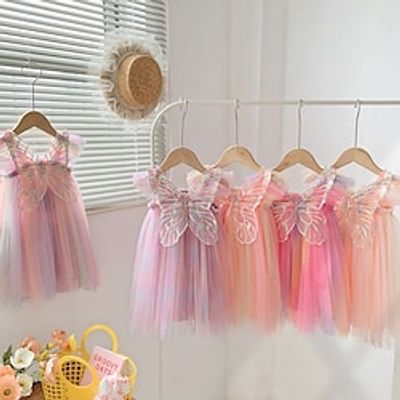 Rainbow Wing Mesh Girl's Dress Summer Flying Sleeves Baby Princess Dress Fluffy Skirt Lightinthebox