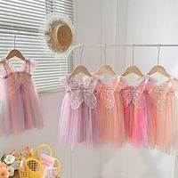 Rainbow Wing Mesh Girl's Dress Summer Flying Sleeves Baby Princess Dress Fluffy Skirt Lightinthebox