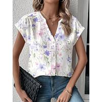 Women's Shirt Blouse Floral Casual Holiday White Button Print Short Sleeve Fashion Streetwear Split Neck Regular Fit Summer Lightinthebox