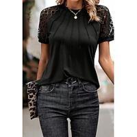 T shirt Tee Women's Black Army Green Navy Blue Plain Lace Street Daily Fashion Round Neck Regular Fit S Lightinthebox