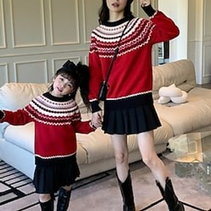 Mommy and Me Tops Cotton Graphic Color Block Casual Red Long Sleeve Active Matching Outfits / Fall / Winter miniinthebox