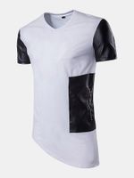 Mens Summer Hip-Hop Patchwork Tops O-neck Short Sleeve Casual Cotton T-shirt