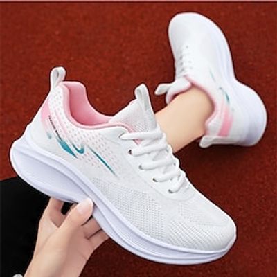 Women's Sneakers Comfort Shoes Outdoor Daily Flat Heel Round Toe Fashion Sporty Casual Walking Mesh Lace-up Color Block Black White Lightinthebox