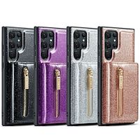 Phone Case For Samsung Galaxy Wallet Card S22 Ultra Plus S21 FE S20 Note 20 10 Ultra Plus Bumper Frame Magnetic Full Body Protective Glitter Shine PU Leather miniinthebox - thumbnail