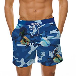 Men's Casual Designer Quick Dry Breathable Beach Swimming Pool Bermuda shorts Board Shorts Pants Cartoon Camouflage Graphic Prints Short 3D Print Drawstring Elastic Waist Camouflage Blue / Summer miniinthebox
