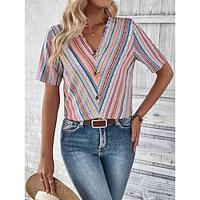 Women's Shirt Blouse Graphic Casual Holiday Orange Button Print Short Sleeve Fashion V Neck Regular Fit Summer Lightinthebox