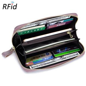 Women RFID Genuine Leather High Capacity Long Wallet