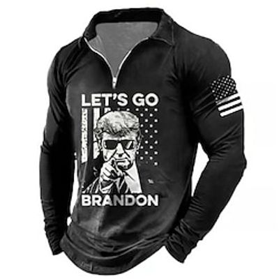 Men's Polo Shirt Golf Shirt Letter Graphic Prints Portrait Turndown Black Blue Green Gray 3D Print Outdoor Street Long Sleeve Zipper Print Clothing Apparel Sports Fashion Streetwear Designer Lightinthebox