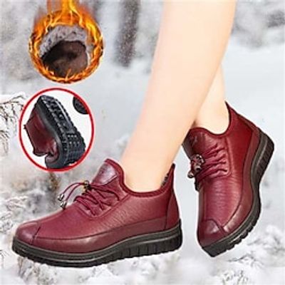 Women's Flats Slip-Ons Snow Boots Soft Shoes Comfort Shoes Daily Flat Heel Round Toe Plush Comfort Minimalism PU Loafer Solid Color Black Red Lightinthebox