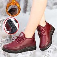 Women's Flats Slip-Ons Snow Boots Soft Shoes Comfort Shoes Daily Flat Heel Round Toe Plush Comfort Minimalism PU Loafer Solid Color Black Red Lightinthebox - thumbnail