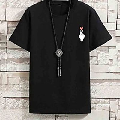 Men's Unisex Tee T shirt Hot Stamping Graphic Prints Hand Plus Size Print Short Sleeve Casual Tops Cotton Basic Fashion Designer Big and Tall White Black Light gray miniinthebox