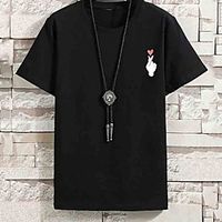 Men's Unisex Tee T shirt Hot Stamping Graphic Prints Hand Plus Size Print Short Sleeve Casual Tops Cotton Basic Fashion Designer Big and Tall White Black Light gray miniinthebox - thumbnail