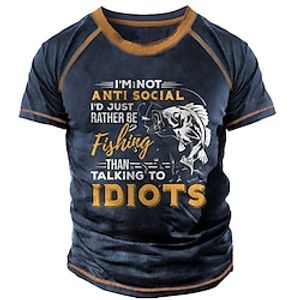 Men's Unisex T shirt Tee Letter Graphic Prints Fish Crew Neck Black Army Green Navy Blue Short Sleeve Outdoor Street Print Tops Sports Designer Casual Big and Tall / Summer / Summer miniinthebox