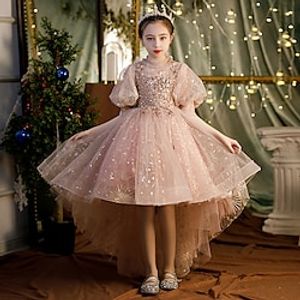 Girls' A Line Dress Half Sleeve Sequin 3D Printed Graphic Dresses Elegant Princess Polyester Dress Fall Winter Kids Performance Wedding Regular Fit miniinthebox