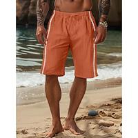 Men's Shorts Linen Shorts Summer Shorts Beach Shorts Drawstring Elastic Waist Plain Breathable Knee Length Yoga Beach Hawaiian Casual Black Orange Lightinthebox